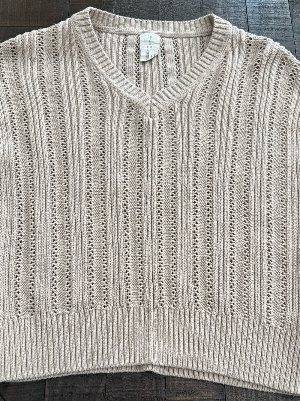 Joie Beige Open-Knit V-Neck Pullover Top Women's XS Short Sleeve